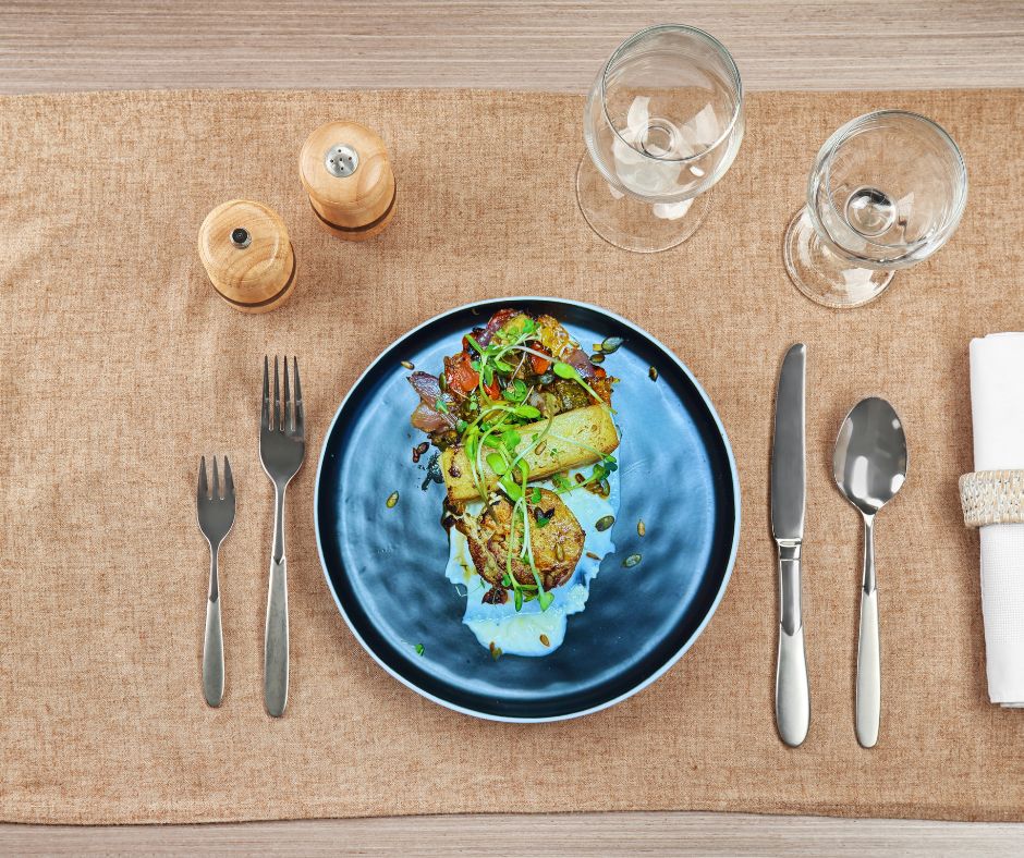 yoghurt and lemon chicken, Dauphinoise potatoes, mediterranean vegetables